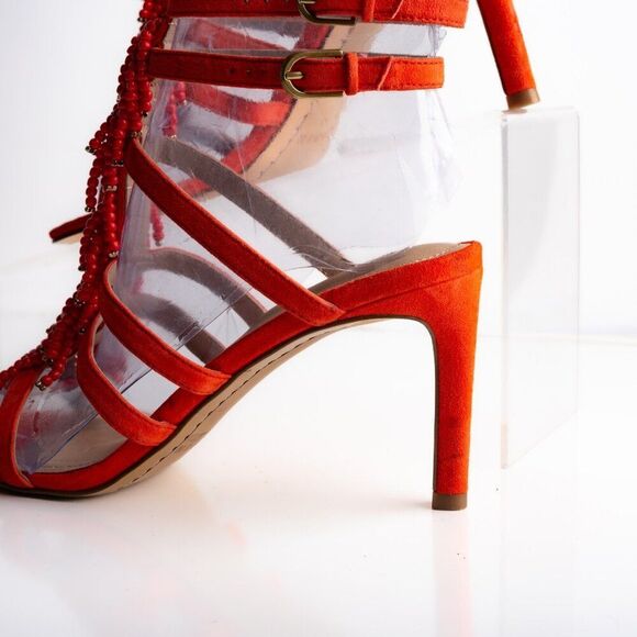 Boden Womens sandals Heels Orange Suede Beaded Open Toe US 7 EU 38 NWD - Picture 10 of 12